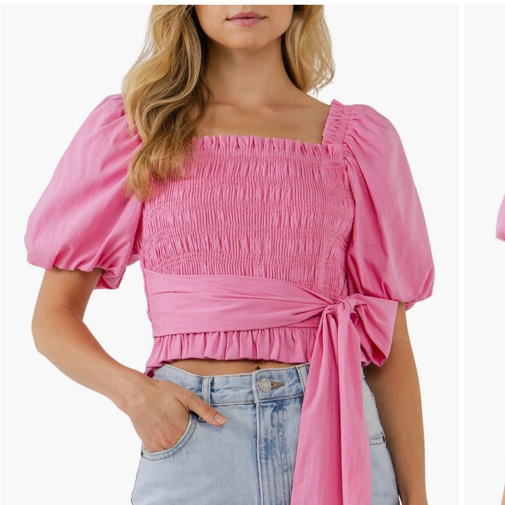 English Factory Pink Puff Sleeve Blouse